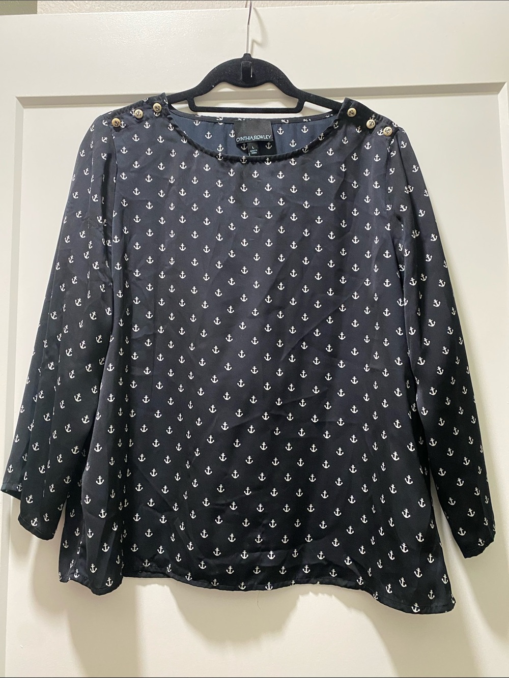 Cynthia Rowley Navy Anchor-Print Women's blouse